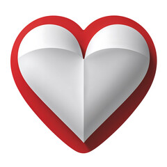 Stylized red and white heart symbol representing love, passion, romance, and care. isolated on transparent background