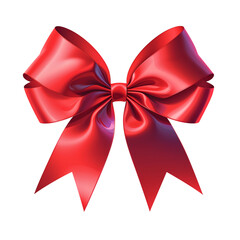 Vibrant red satin gift bow with elegant folds and shiny texture, isolated art. isolated on transparent background