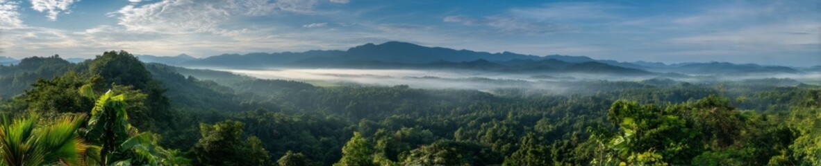Fototapeta premium Breathtaking panoramic hdr view of lush green forests in nature's landscape
