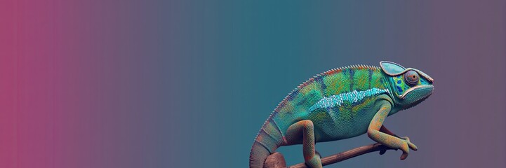 Orange Chameleon with Blue Patterns on a Textured Green Background