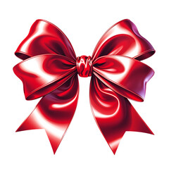 Shiny red metallic ribbon bow for gift wrapping and festive celebrations isolated on transparent background