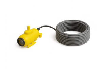 Yellow rov inspecting pipes with cable connection