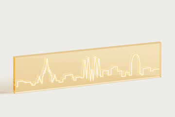 Barcelona Engraved Skyline on Transparent Material - Minimal Line Art