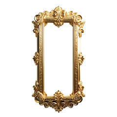 Elegant golden ornate baroque frame with intricate decorative carvings isolated on transparent background