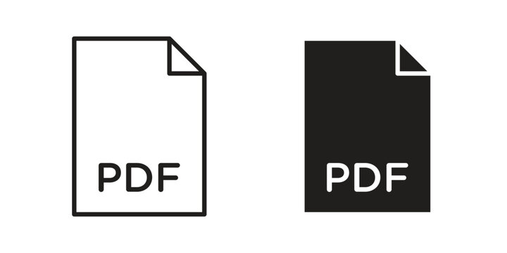PDF file icon in filled, thin line, stroke style for website and apps