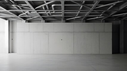 Obraz premium Minimalist architectural space with concrete panel walls and an intricate industrial ceiling