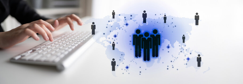 Global human network and workforce distribution highlight human, network, and global presence through digital connection and team coordination Latch