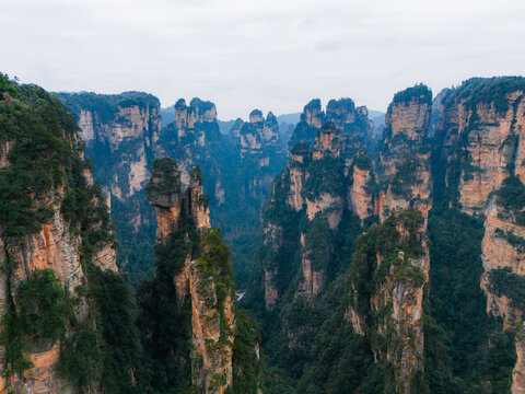 Aerial view of epic Avatar Mountains in China 