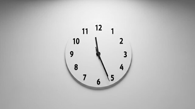 A half-circle clock on a white wall with the hands moving, representing the passage of time.