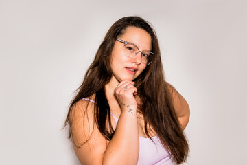 Plus-Size Model in Glasses with Studio Flash