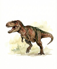 Fototapeta premium Tyrannotitan Theropod Dinosaur Watercolor Illustration, Large Carcharodontosaurid Predator, for Interior Decoration and Paleontology Art