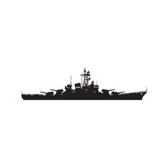 Obraz premium Battleship silhouette vector icon. Naval warship military cruiser ship isolated on white background. 