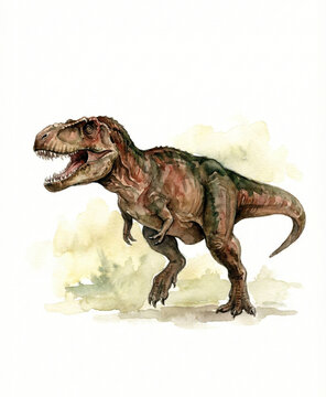 Tyrannotitan Theropod Dinosaur Watercolor Illustration, Large Carcharodontosaurid Predator, for Interior Decoration and Paleontology Art