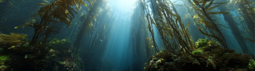 Underwater kelp forest exploration pacific ocean hdr panoramic view serene environment