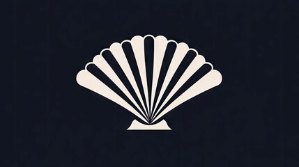A stylized illustration of a seashell in white against a dark blue background.