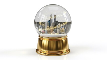 Miniature City in Glass Globe: A whimsical, miniature cityscape encapsulated within a clear glass globe, evoking a sense of wonder and travel. The golden base adds a touch of luxury. 
