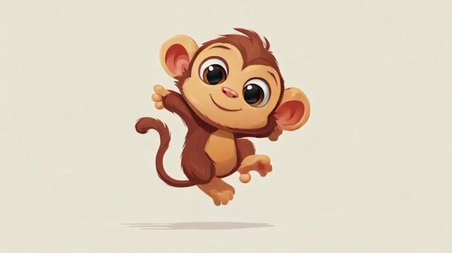 Adorable cartoon monkey character with expressive big eyes and charming smile