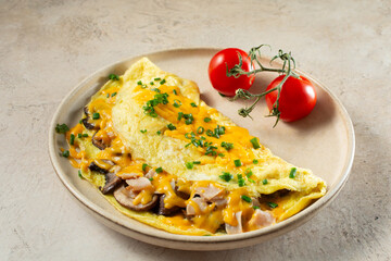 A view of a dairy-free turkey mushroom omelet.