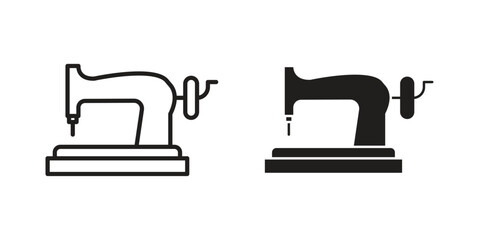 Old sewing machine icon doodle set. editable outline stroke vector eps