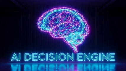 AI Decision Engine - A Neon Brain Illuminating Technological Advancement.