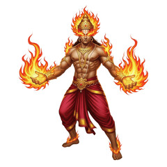 Hindu God Agni Dev God of Fire Standing with Flames Radiating from Body PNG Oil Paint