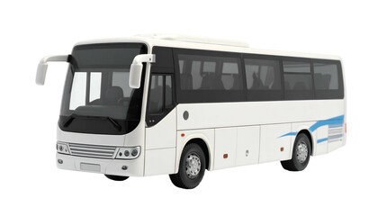Sleek white bus, side view, dark windows, on a black background