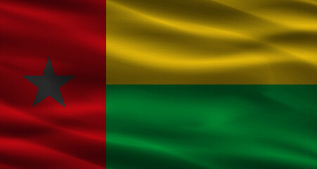 Obraz premium Guinean flag with fabric texture. Realistic flag of Guinea Bissau waving