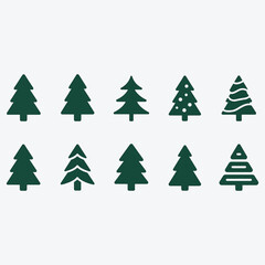 Fototapeta premium Ten Stylized Green Christmas Trees on White Background holiday winter
