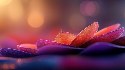 Close-up of vibrant flower petals with water droplets, soft focus, and bokeh background, creating a dreamy and artistic effect.