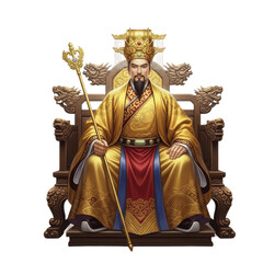 Imperial King Sitting on Throne with Scepter, PNG Oil Paint Effect