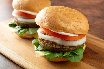 A view of some mushroom patty burgers.