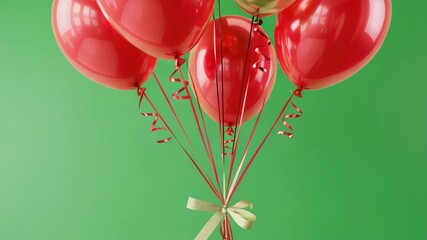 Festive bunch of vibrant red and gold balloons floating on a green background, perfect for celebrations - Powered by Adobe