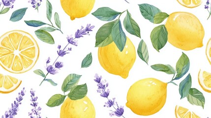 watercolor lemons and lavender with fresh citrus botanical clip art