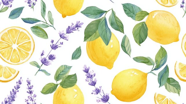 watercolor lemons and lavender with fresh citrus botanical clip art