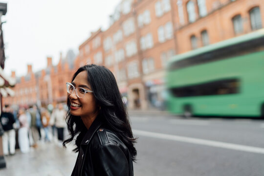 Smiling woman on Dublin street