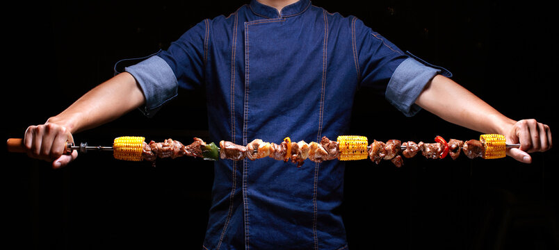 Closeup of a one-meter-long skewer.