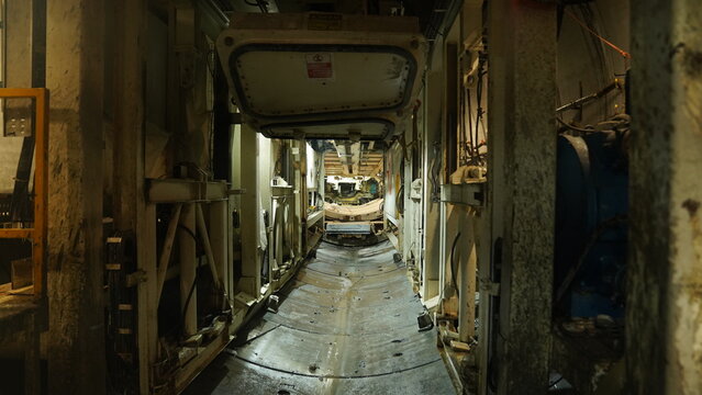 Tunnel Boring Machine (TBM) Interior Long Corridor and Supports