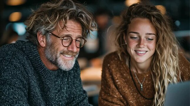 Mentor Explaining Project on Laptop