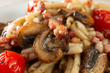 A closeup view of a gluten-free casarecce entree.