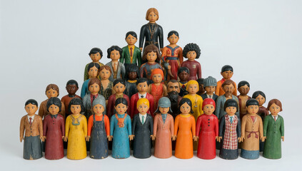 Colorful wooden figures form pyramidal unity