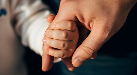 Close-up shot of hands small child hand holding a father hand, symbolic love moment, suitable for posters, lifestyle branding, and inspirational quote graphics.