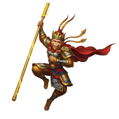 Monkey King PNG Oil Paint Effect - Legendary Sun Wukong Warrior with Golden Staff