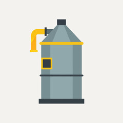 Industrial metal container with yellow pipe and square window, gray color.