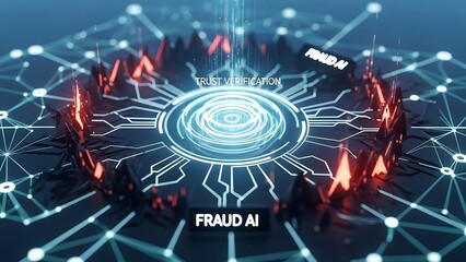Fraud AI Technology Concept with Futuristic Circuit Board Design.