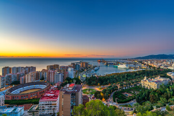 Fototapeta premium Plaza de Toros at sunset, Malaga, Spain