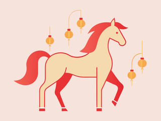 Auspicious Red Horse with Lunar Lanterns