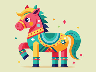 Vibrant Folk Art Inspired Decorative Horse Illustration