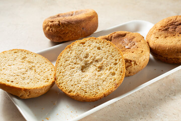 Naklejka premium A view of a pile of dairy-free, gluten-free English muffins.
