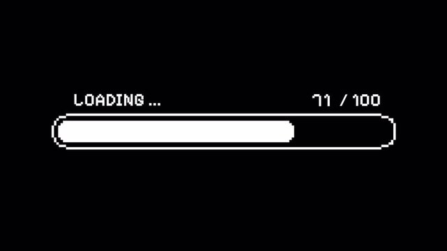 Retro 8 Bit Pixel Loading Animation with Progress Bar. Isolated on Transparent Background.