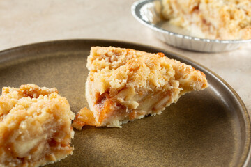 A closeup view of a gluten-free, dairy-free dutch apple pie.